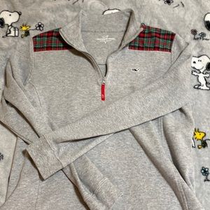 Vineyard Vines Grey And Plaid Quarterzip Adult Small